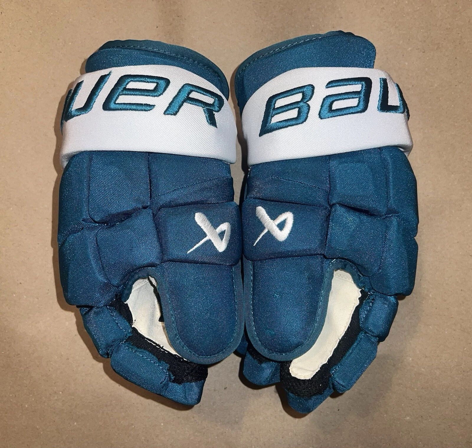 Gants de hockey San Jose Sharks Bauer Game d'occasion émis par l'équipe 14