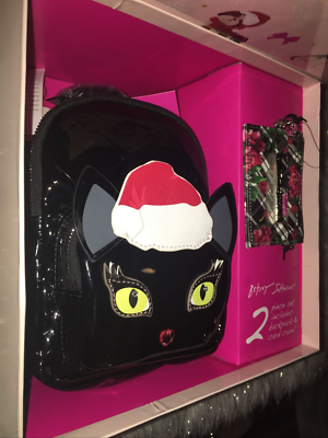 Betsey Johnson Black Patent Leather Cat Santa Hat Backpack  display picture 2