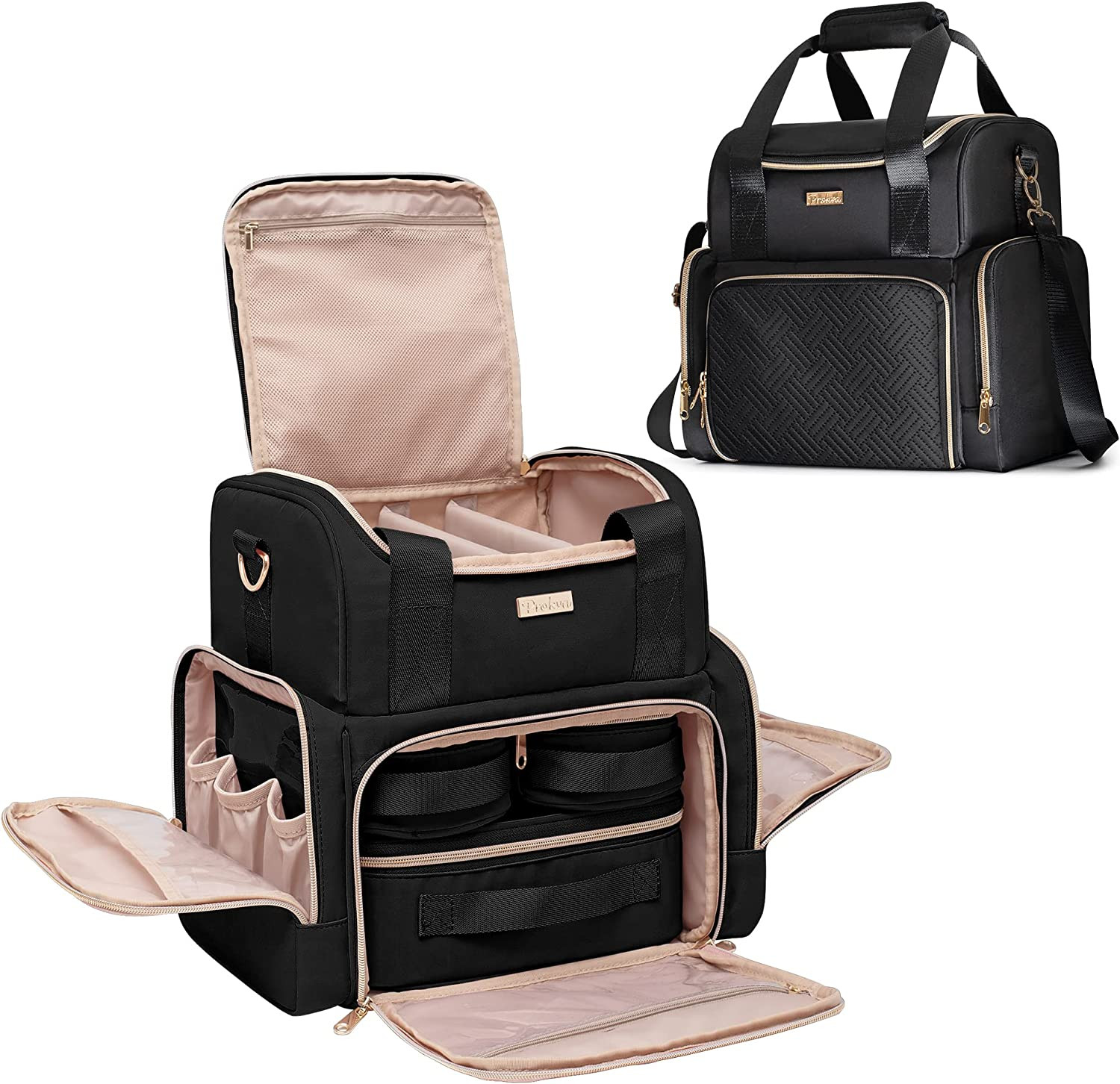 Borsa per Il Trucco Grande Con 3 Custodie Interne, Custodia Organizzatore Cosmet