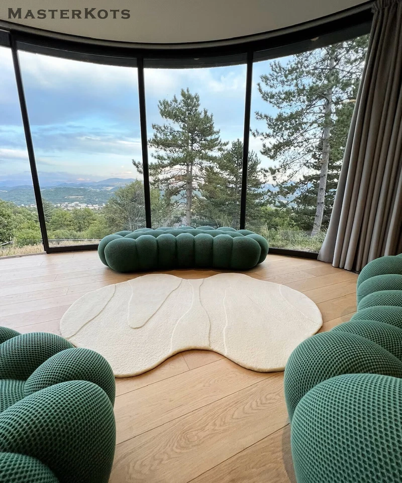 Alfombra alfombra suave 100 % lana acolchada a mano de pelo alto y bajo de forma irregular Foto 2 de 4