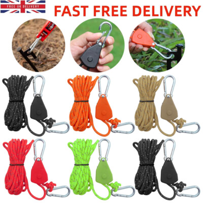 4M Canopy Tie Down Strap Adjustable Fixed Buckle Pulley Rope for