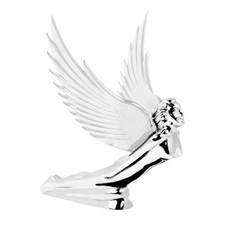 Flying Goddess Hood Ornament - Chrome W Clear Wings
