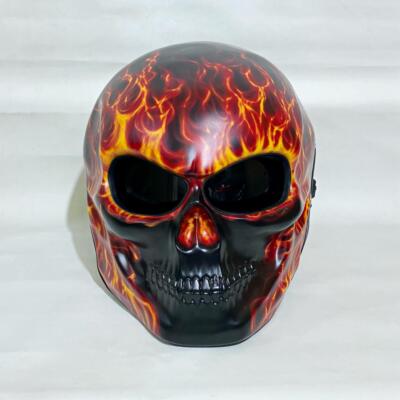 CHOPPER BOBBER SKULL MOTORCYLE HELMET ORANGE FIRE (DOT & ECE CERTIFIED)