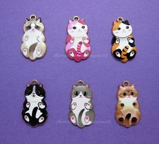 6 pcs GOLDTONE 1 Each Multicolor Cat Kitten CATS Charms Pendants 25mm x 14mm
