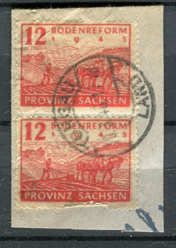 GERMANIA; ZONA RUSSA SASSONIA riforma agraria 1946 edizione usata 12 pf. PEZZO FRANCOBOLLO - Foto 1 di 1