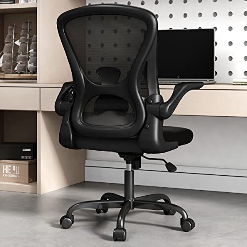 Ergonomic Desk Chair with Padded Flip up Armrest and Supportive Lumbar Black
