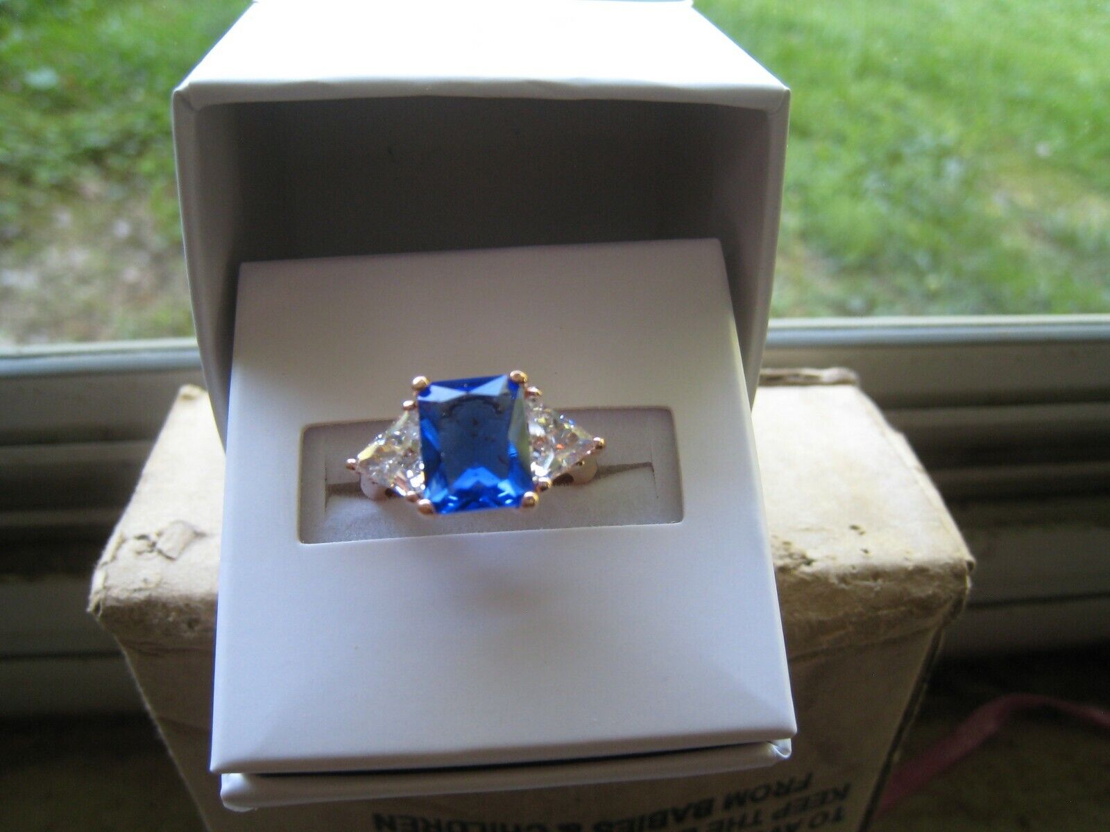 Ring Bomb Party 3848 Lab Created Ice Blue Sapphire Rose Gold size 6