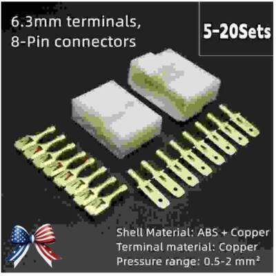 6.3mm 8-Pin Electrical Wire Connector Male Female Plug+Terminal Kit 5-20 Sets