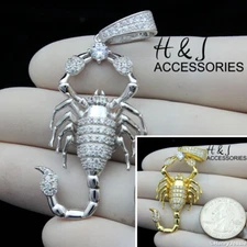 MEN WOMEN 925 STERLING SILVER ICY CZ SILVER/GOLD PLATED SCORPION PENDANT*ASP270