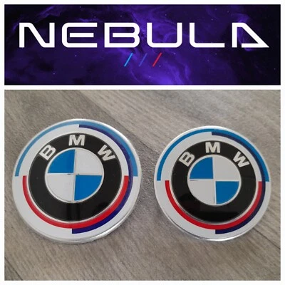 BMW 50th ANNIVERSARY BADGES FRONT AND REAR 82mm 74mm PAIR