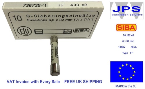 SIBA 70 172 40 400mA Ultra Rapid FF400mA 1000V DMM DMI Fuse JPSF083 Qtyx1/2/5/10 - Picture 3 of 10