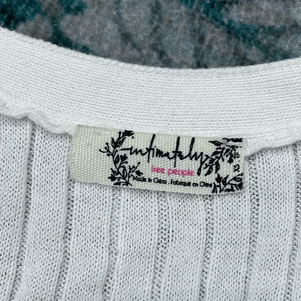 Camiseta sin mangas Free people blanca acanalada recortada tejida XS Wild Fable azul a rayas retro Foto 3 de 4