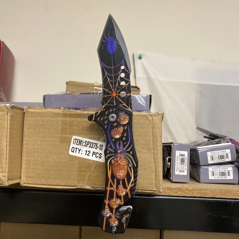 Faca de bolso dobrável lâmina aberta assistida por mola tática aranha roxa 8,5" - Imagem 4 de 4