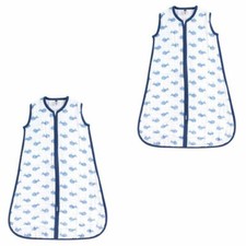 Hudson Baby Safe Sleep Wearable Muslin Sleeping Bag 2-Pack, Blue Whale