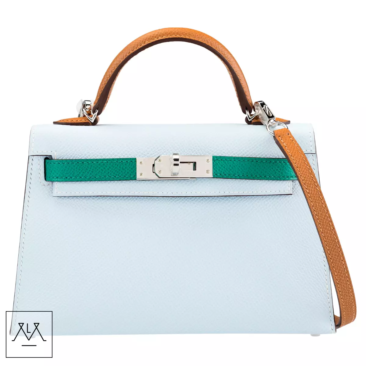 Hermes Kelly Mini Special Order Bag Epsom Leather Blue Brume Vert Jade PHW