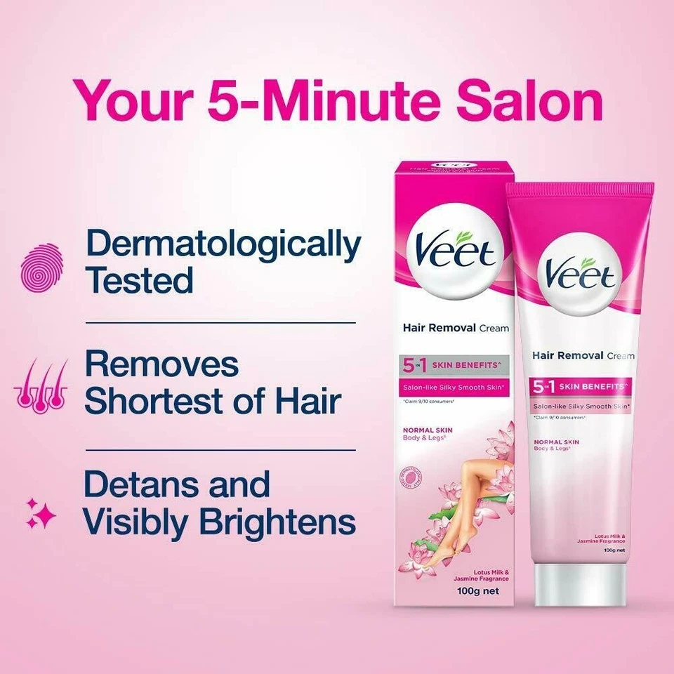 3x Veet Silk & Fresh Hair Removal Cream, Normal Skin -100 g Free Shipping - Image 2 of 4