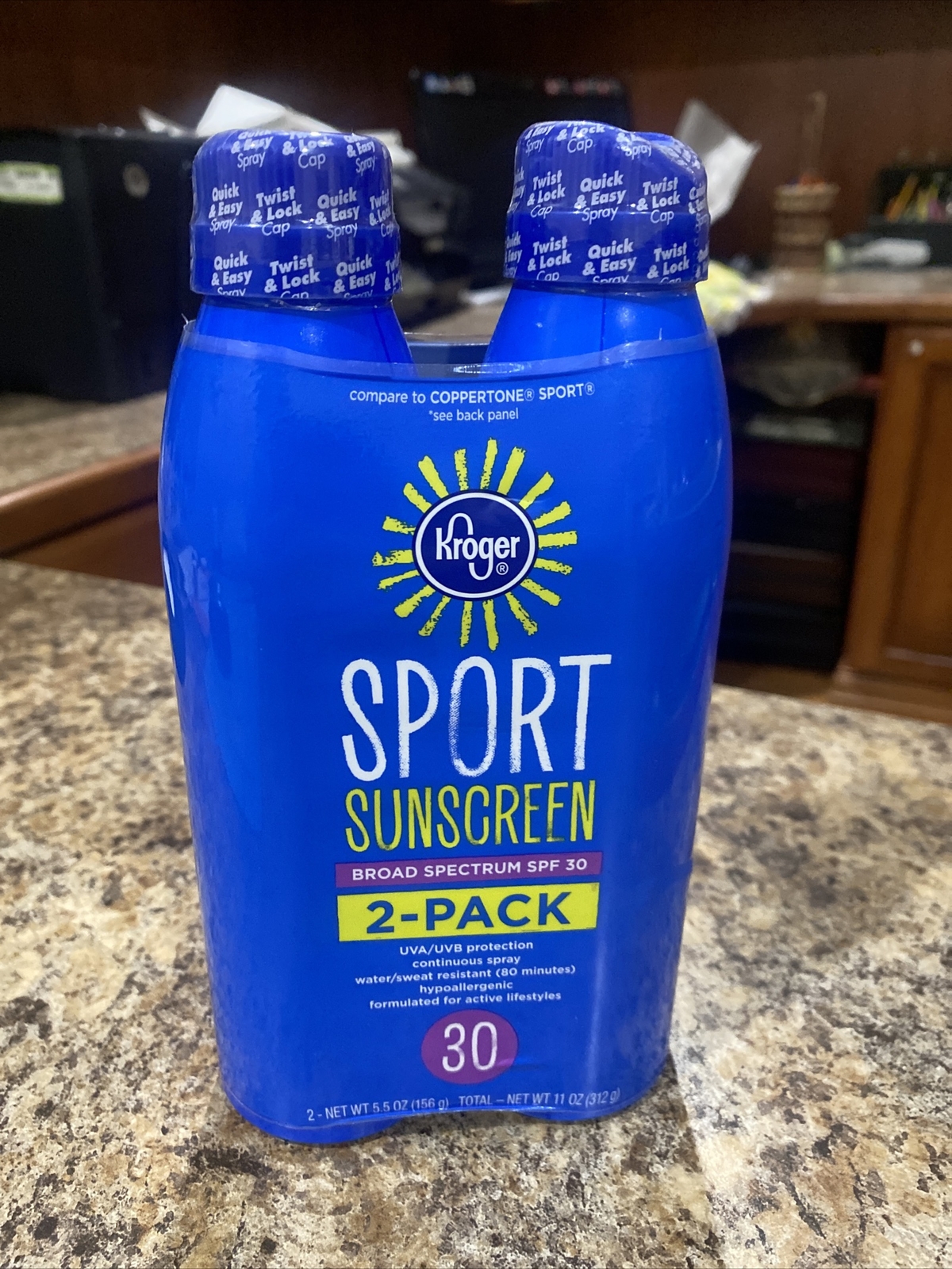 Kroger brand 2 pack Sport Sunscreen sprays/SPF 30two 5.5 oz bottles