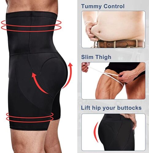 Mens Compression High Waist Boxer Shorts Tummy Slimming Body Shaper Base Pants - Picture 5 of 19