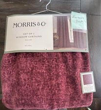 Morris & Co Mallow Burgundy Velvet Floral Back Tap Window Curtain 96” 2 Panels