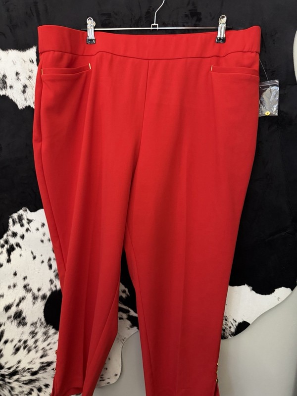 Cato Red Women Dress Pants buttons at ankles 22/24 Cool Summer Office To Dinner