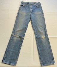 VTG Distressed Wrangler Blue Jeans Cowboy Cut 13MWZ USA 30X34 Fits 29X32 