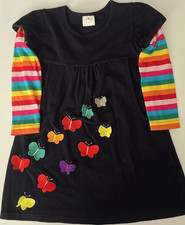 Girls Rainbow Striped Butterfly Applique Long Sleeve Dress 3-4Y