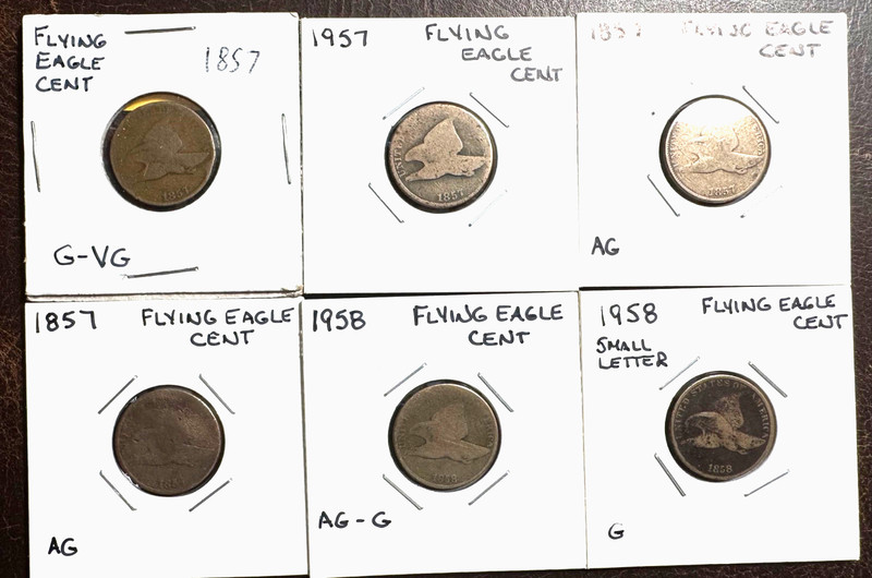Flying Eagle Cents 1857-1858 Lot of 6
