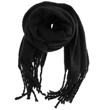 Warm Thick Fluffy Black Soft Plain Wide Winter Scarf with Tassels