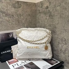 Chanel White 22 Quilted Leather Chain Hobo Shoulder Bag