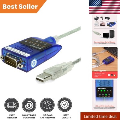 FTDI USB to RS-232 Adapter with LED Indicators - 5ft Cable, Black, Windows & Mac