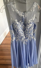 Azazie Light Blue Sleeveless Chiffon Lace Bridesmaid Dress Size A8