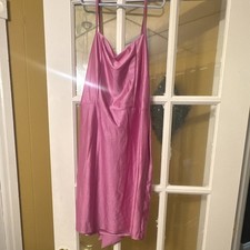 Women s Pink Satin Full Slip Size M Solid Adjustable Straps Bow Accent