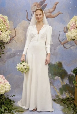 Rixo Celine Silk Wedding Dress w/Train White Bridal Size 10 Long Sleeve RRP£1250 - Image 1 of 4