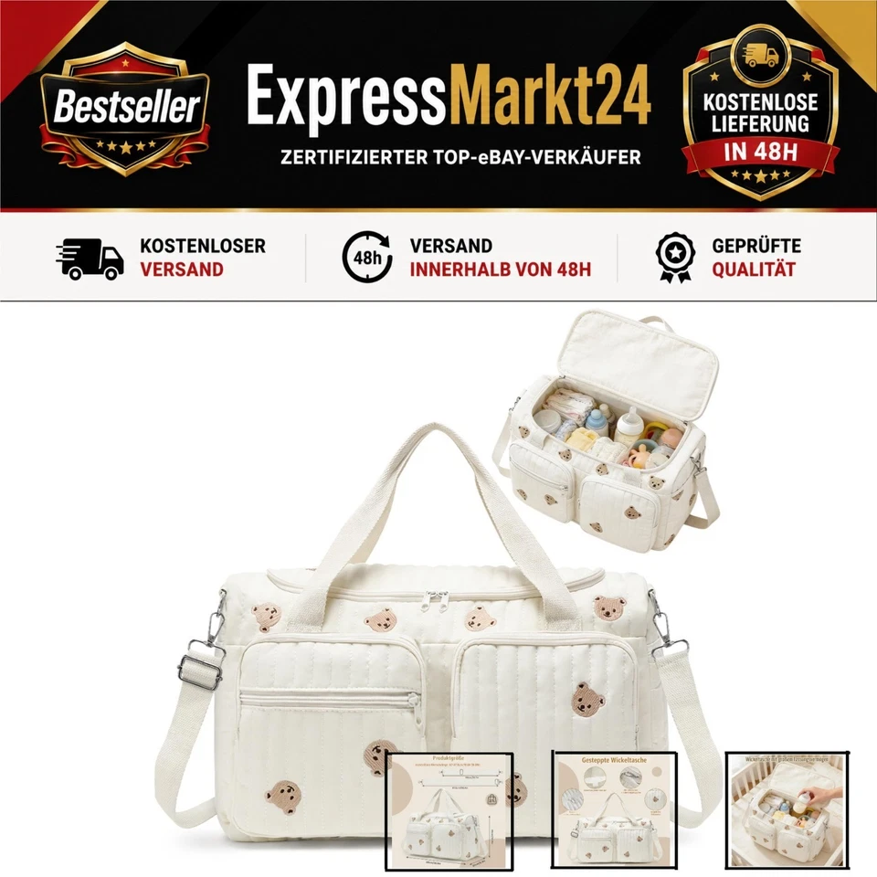 Aucuu Wickeltasche für Mama, Kliniktasche mit Stickerei, 27L - Bild 1 von 4