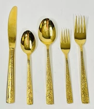 VTG Viners Sheffield “Scroll” Flatware 45 Pc Set + Server Ware Gold Electroplate