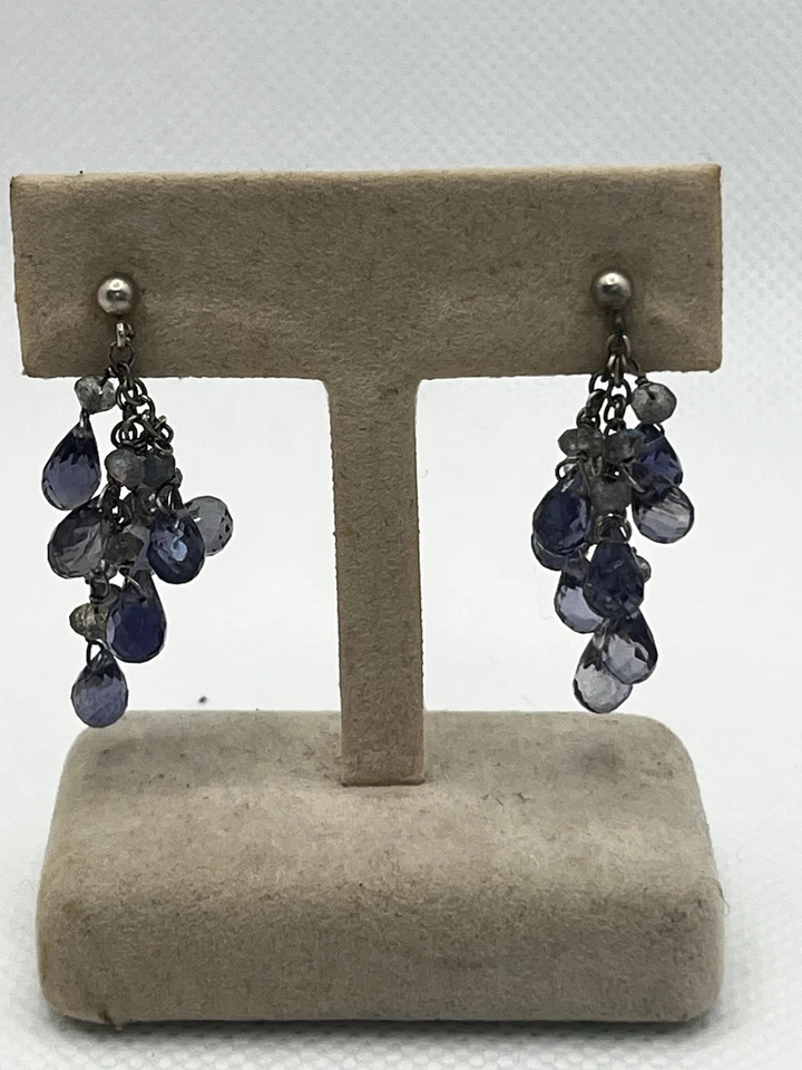 Pendientes colgantes de plata de ley 925 con cuentas de iolita Foto 3 de 4
