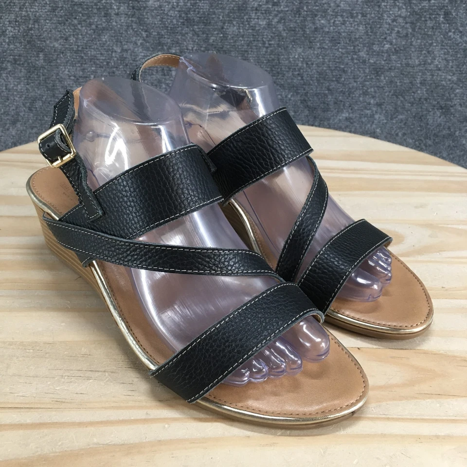 Sandalia Coach And Four para mujer 11 negra Columbia con tiras de cuero con cuña Foto 3 de 4