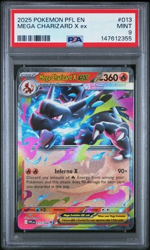 2025 POKEMON PFL EN-PHANTASMAL FLAMES #013 MEGA CHARIZARD X EX PSA 9