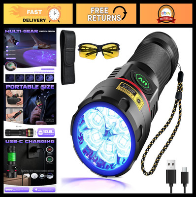 UV Flashlight Black Light 395nm - Powerful Woods Lamp for Ringworm Detection, 80