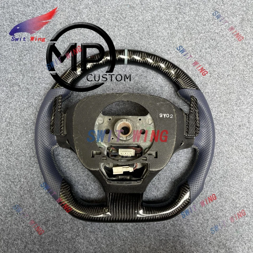 Volante de fibra de carbono de cuero azul con paletas apto para Acura TSX 2009-2014 Foto 2 de 4