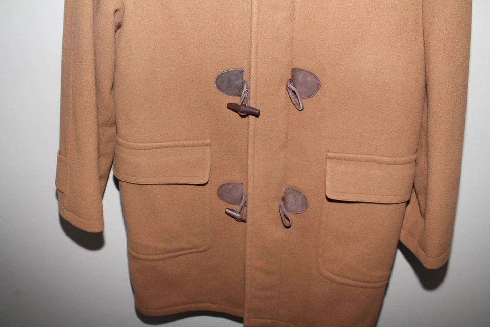 LL Bean British Tan Toggle Coat Mens Small Wool Preppy Ivy League Style Brown - Image 3 of 4