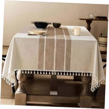  Contrast Linen Table Cloth Rectangle Table 70" x 52" (Rectangular) Brown