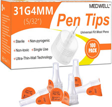 Pen Tips 31G X 4Mm 5/32" Sterile Universal Fit Extra-Thin-Wall Design, Comfort