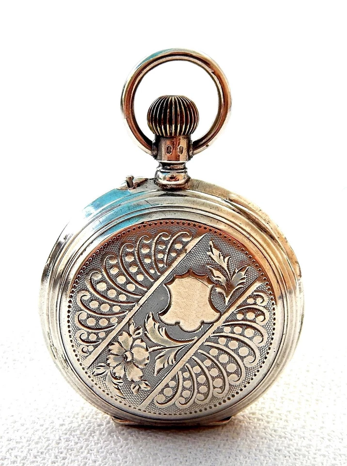 Pocket Watch Remontoir 15 Rubies Dial Porcelain Case Silver 51mm 1900c Working - Image 2 of 4