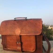 Leather Vintage Laptop Briefcase Handmade Messenger Bag Satchel Men's Shoulder
