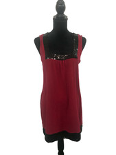 Express Red Tank Midi Dress L Black Sequin Trim Square Neck Y2K Party