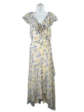 Lauren Conrad Women's Green/Blue Flutter Sleeve Wrap Hi-Low Maxi Dress - L