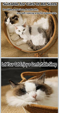 Woven Cotton Rope Cat Bed Basket, Cat Ear Shape, Handle, Beige, Anti-Static