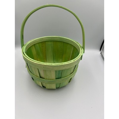 Celebrate It Easter Basket Kids 9.5in Green Brand New Woven Wood Slatted Handle