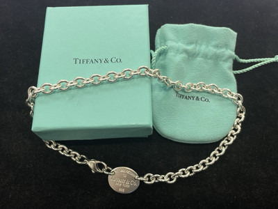 Please Return to Tiffany & Co New York 925 Sterling Silber Oval Tag Halskette